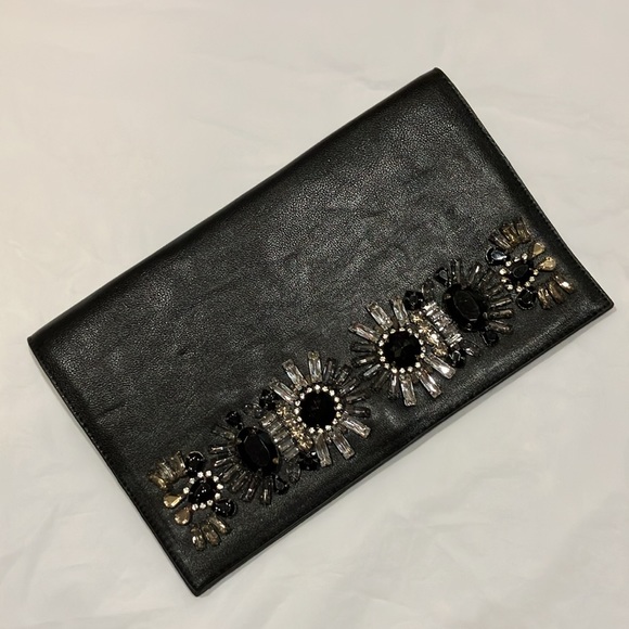 EUC Express black leather finish rhinestone fold over clutch - Picture 3 of 8